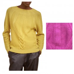LIVIANA CONTI maglia donna a giro alto lavorazione trecce e losanghe F4WD12 100% lana dip dye MADE IN ITALY