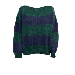 O’MER maglia donna righe larghe blu/verde OM009C MADE IN ITALY