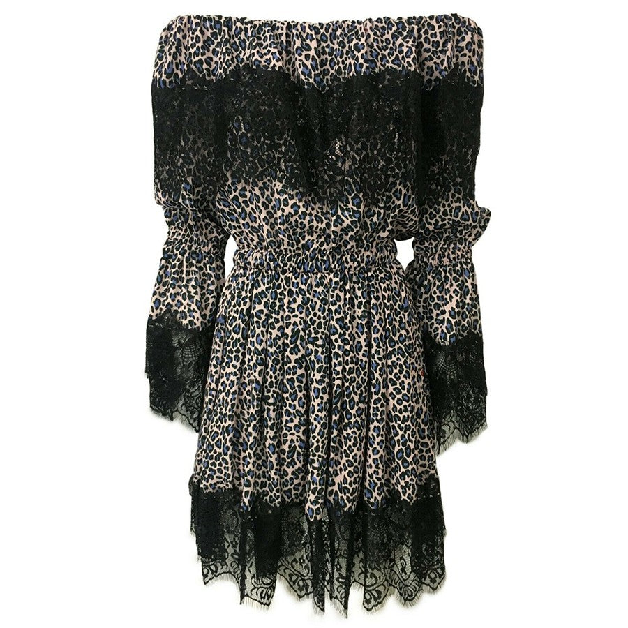 IL THE DELLE 5 Abito donna maculato manica lunga pizzo DORIS35 ST MADE IN ITALY