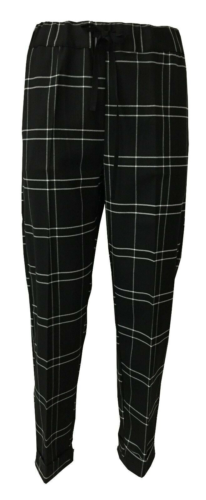 LIVIANA CONTI pantalone donna quadri nero/bianco F0WM33 MADE IN ITALY