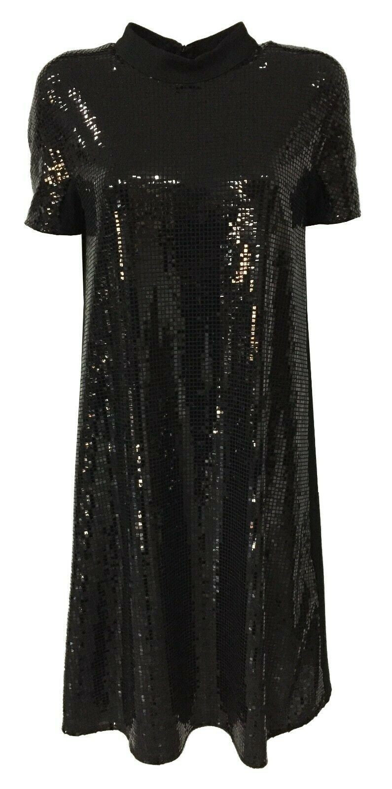 RUE BISQUIT abito donna mezza manica svasato nero con tessuto specchio art RW0000 DRESS POLA MADE IN ITALY