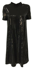 RUE BISQUIT abito donna mezza manica svasato nero con tessuto specchio art RW0000 DRESS POLA MADE IN ITALY