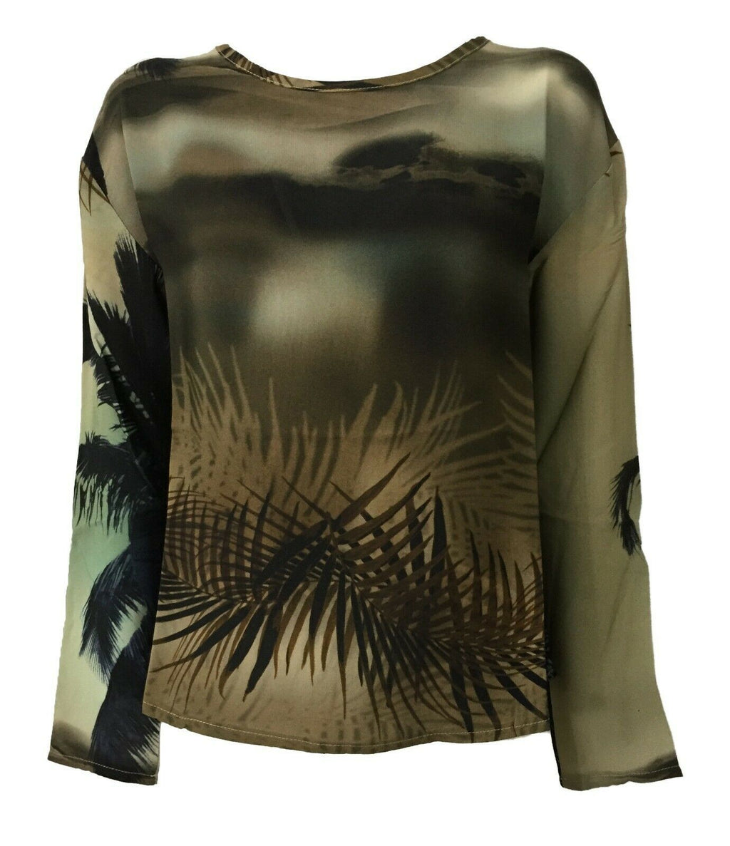 LA FEE MARABOUTEE blusa donna girocollo manica lunga fantasia nero/moro/verde FC5063 MADE IN ITALY