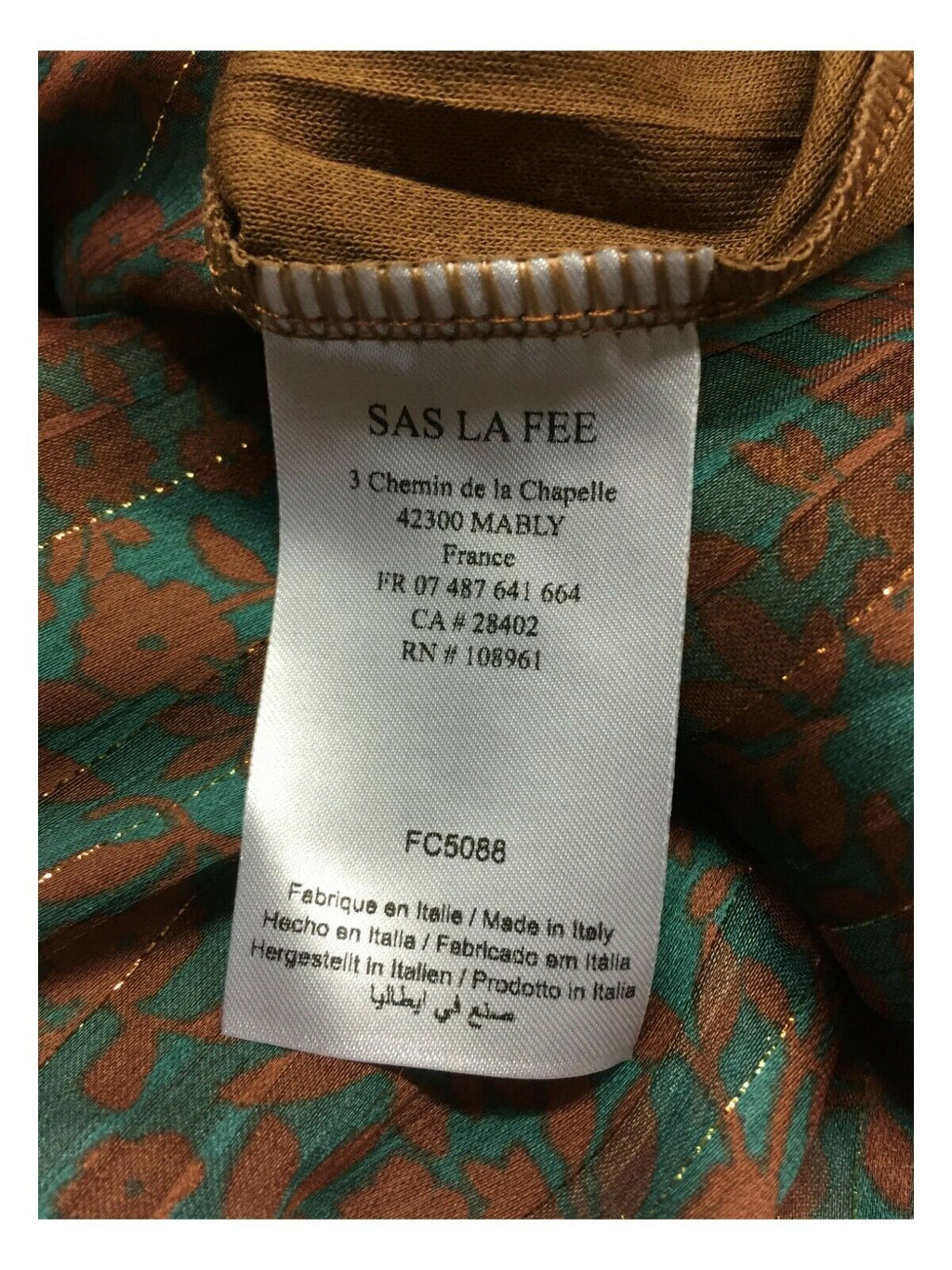 LA FEE MARABOUTEE abito donna manica 3/4 fantasia brik/verde/oro FC5088 MADE IN ITALY