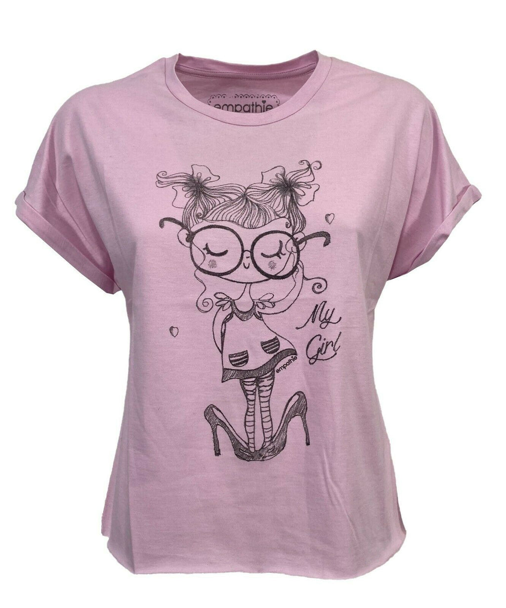 EMPATHIE T-shirt donna rosa manica scesa mod S2100202 100% cotone MADE IN ITALY