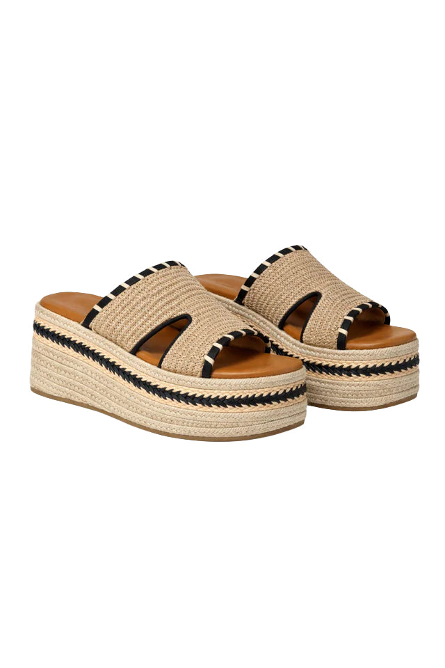 NEKANE ciabatta donna rafia beige dettagli nero soletta imbottita