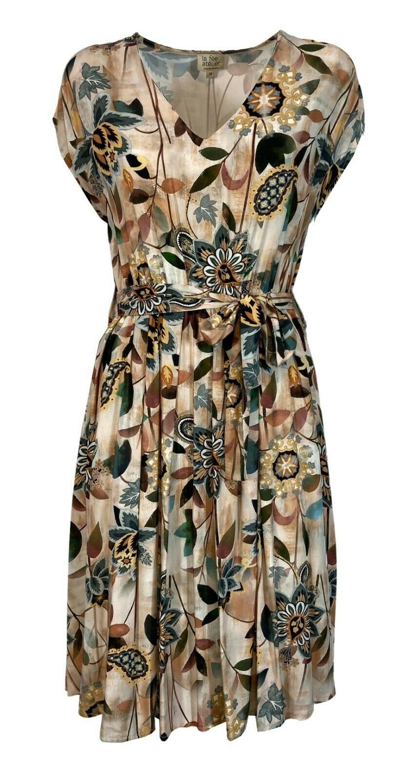 LA FEE MARABOUTEE abito donna fantasia beige/giallo/verde art FA-RO-LALAINA MADE IN ITALY