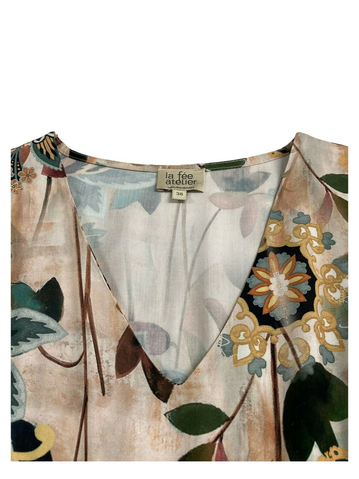 LA FEE MARABOUTEE abito donna fantasia beige/giallo/verde art FA-RO-LALAINA MADE IN ITALY