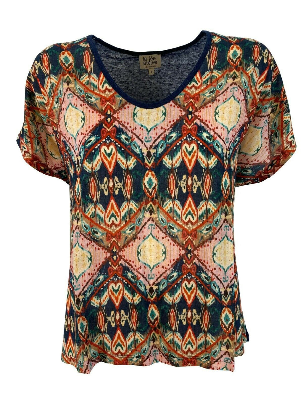 LA FEE MARABOUTEE t-shirt donna fantasia+maglia unita blu art FA-TS-MISSY