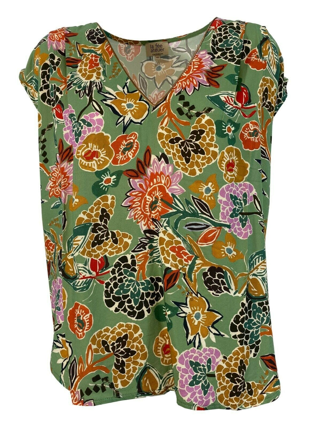 LA FEE MARABOUTEE blusa donna fantasia verde art FA-TO-LISE 100% viscosa MADE IN ITALY