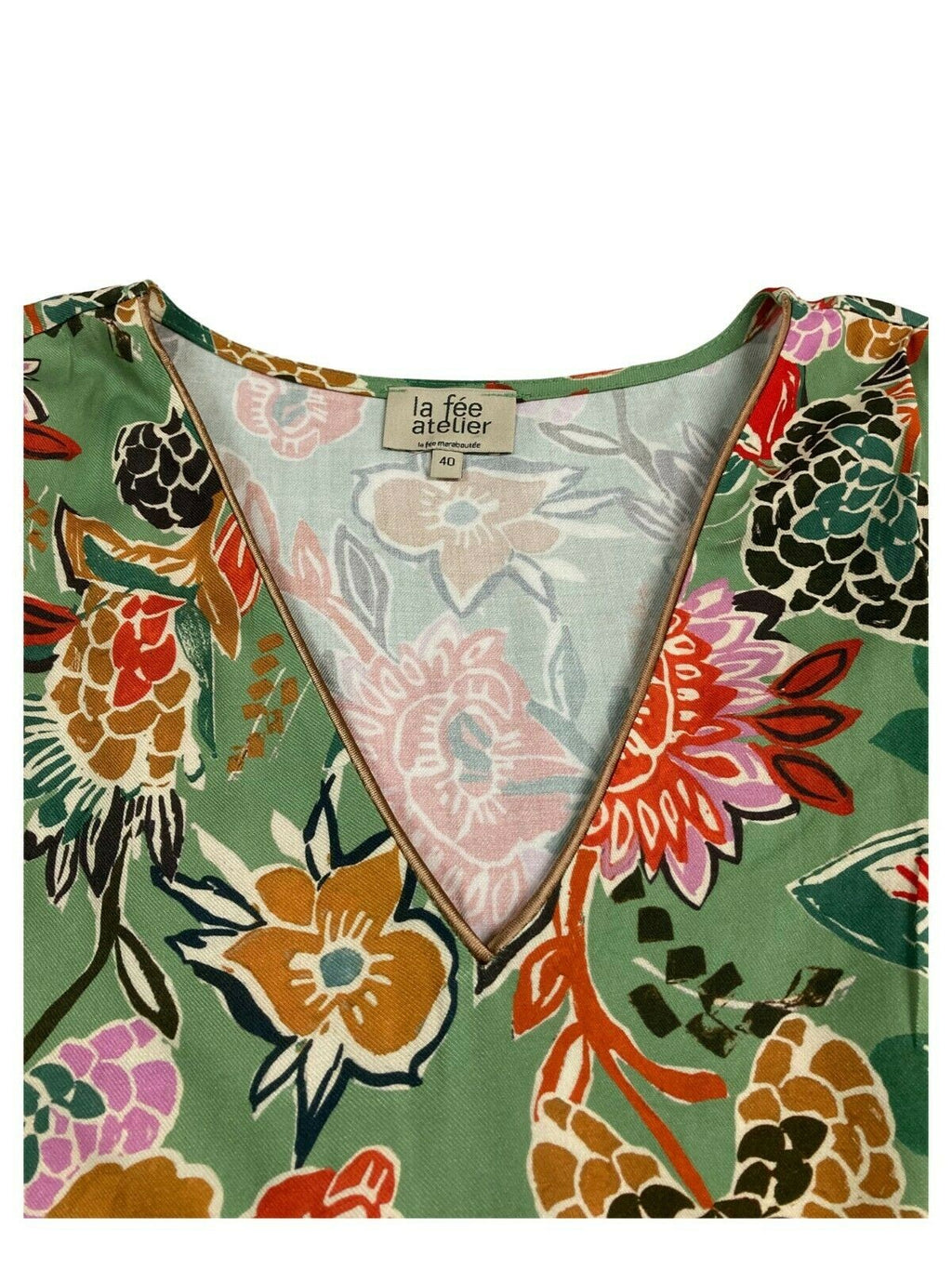 LA FEE MARABOUTEE blusa donna fantasia verde art FA-TO-LISE 100% viscosa MADE IN ITALY