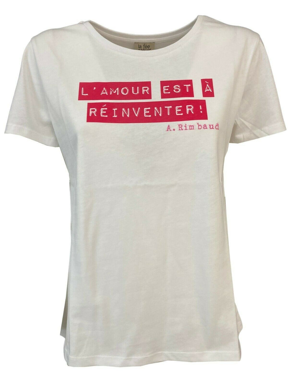 LA FEE MARABOUTEE t-shirt donna bianca stampa fuxia art FA-TS-BELMOND 100% cotone organico