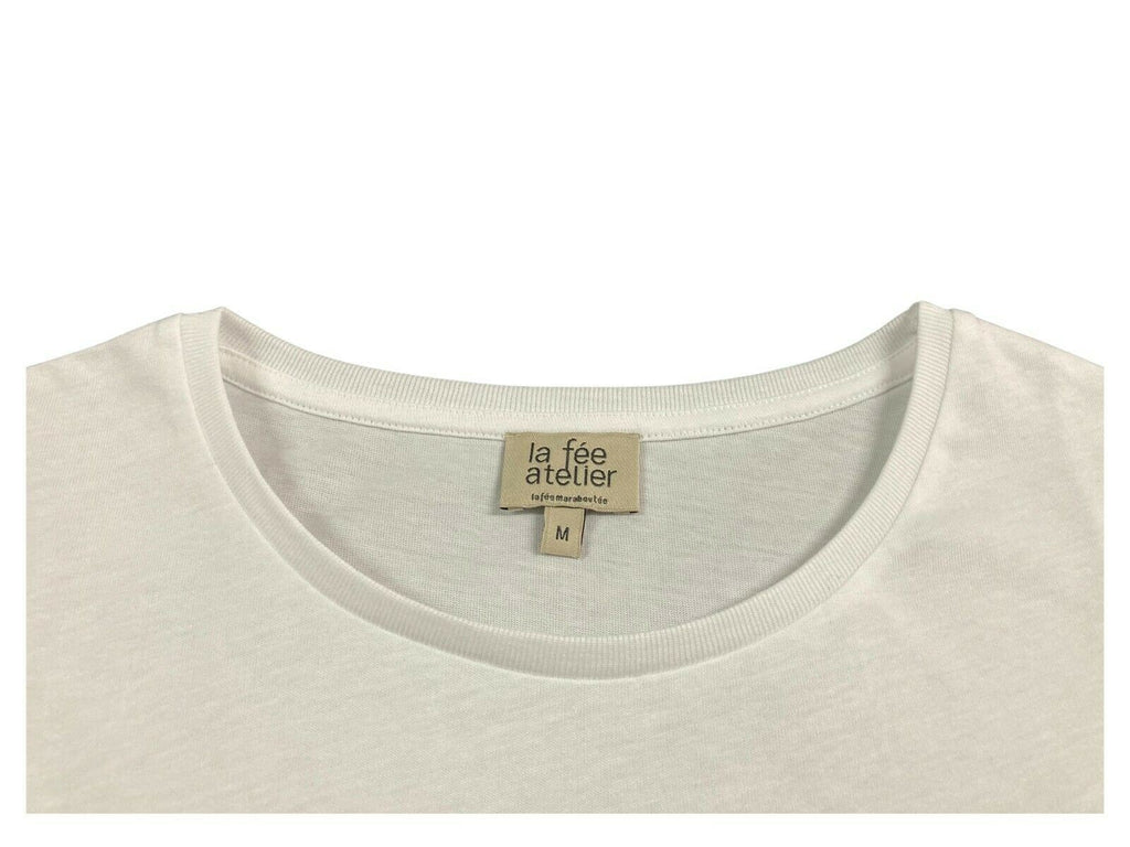 LA FEE MARABOUTEE t-shirt donna bianca stampa fuxia art FA-TS-BELMOND 100% cotone organico