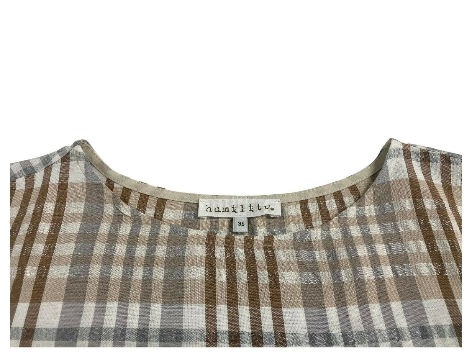 HUMILITY 1949 blusa donna quadri beige/grigio art HA-TO-HELIA MADE IN ITALY