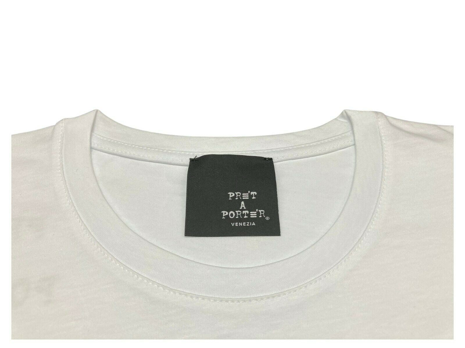PRET A PORTER VENEZIA t-shirt donna girocollo bianca stampa nera art KARMA 100% cotone MADE IN ITALY