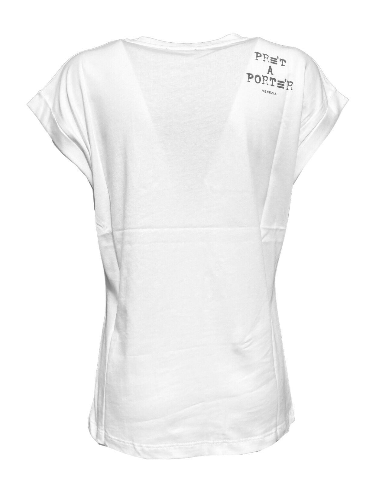 PRET A PORTER VENEZIA t-shirt donna girocollo bianca stampa nera art KARMA 100% cotone MADE IN ITALY