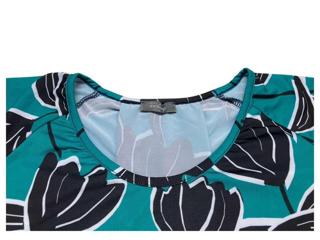 FEELING by JUSTMINE t-shirt donna fantasia moro/smeraldo svasata art E2658681 MADE IN ITALY