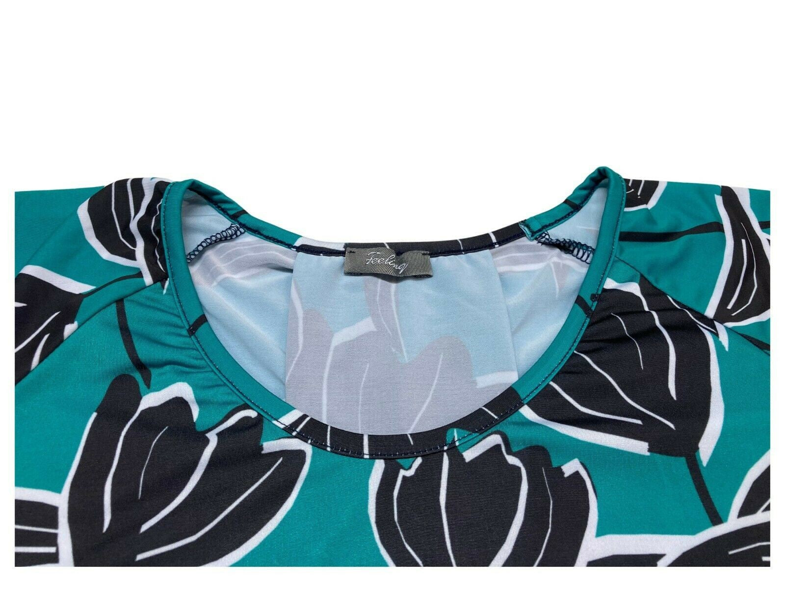 FEELING by JUSTMINE t-shirt donna fantasia moro/smeraldo svasata art E2658681 MADE IN ITALY