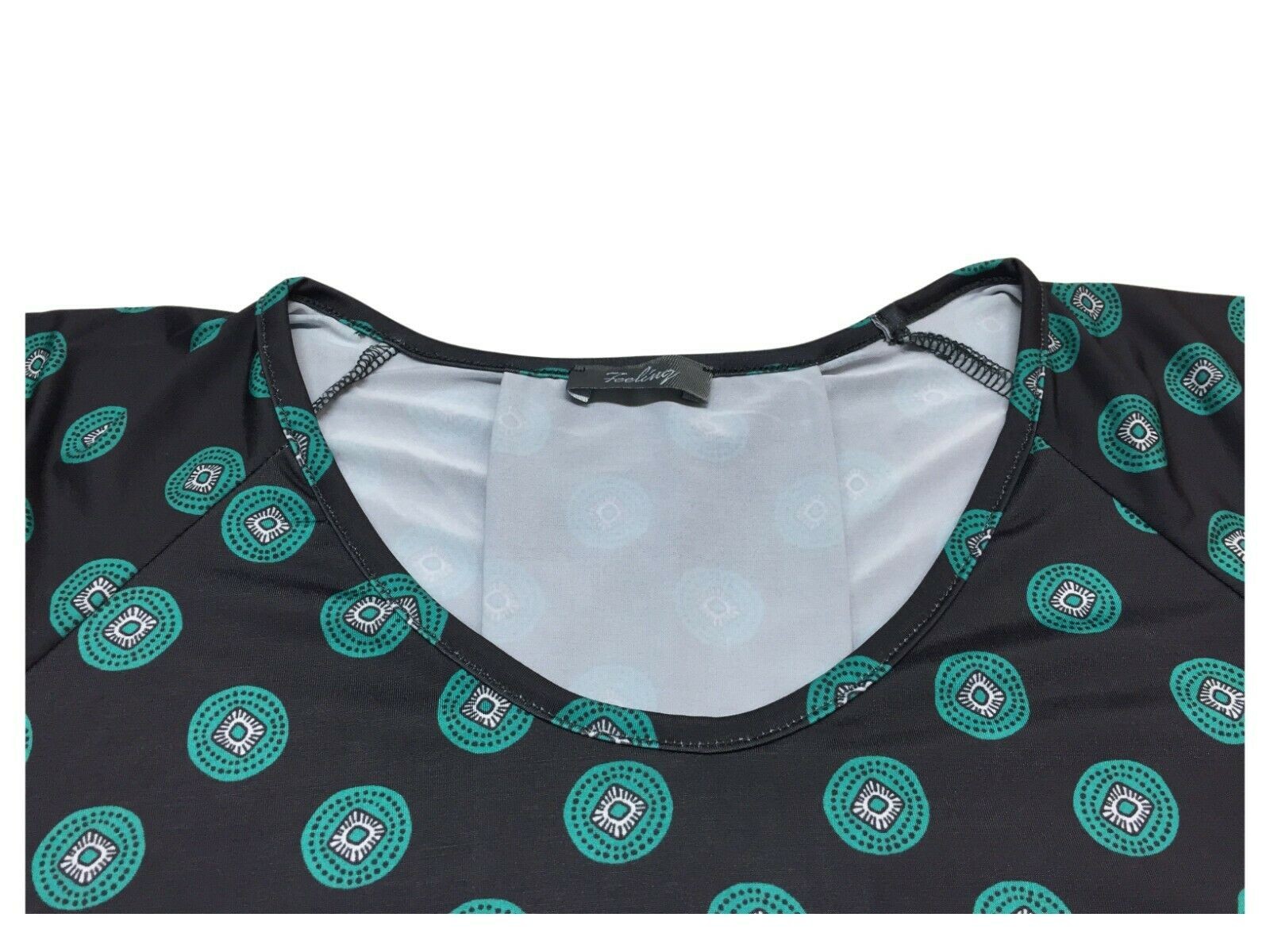 FEELING by JUSTMINE t-shirt donna fantasia moro/smeraldo svasata art E2658682 ETHNO MADE IN ITALY