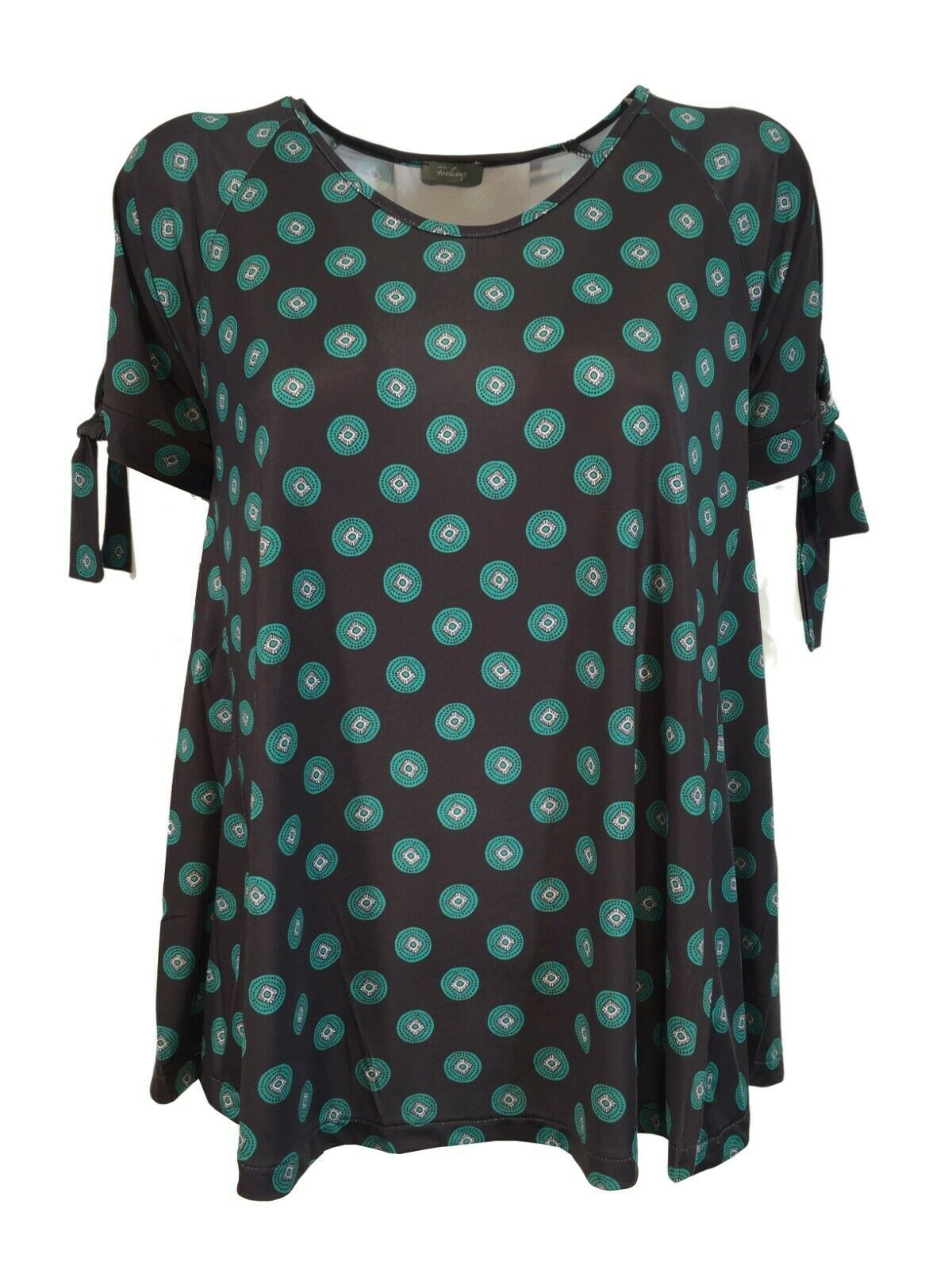 FEELING by JUSTMINE t-shirt donna fantasia moro/smeraldo svasata art E2658682 ETHNO MADE IN ITALY