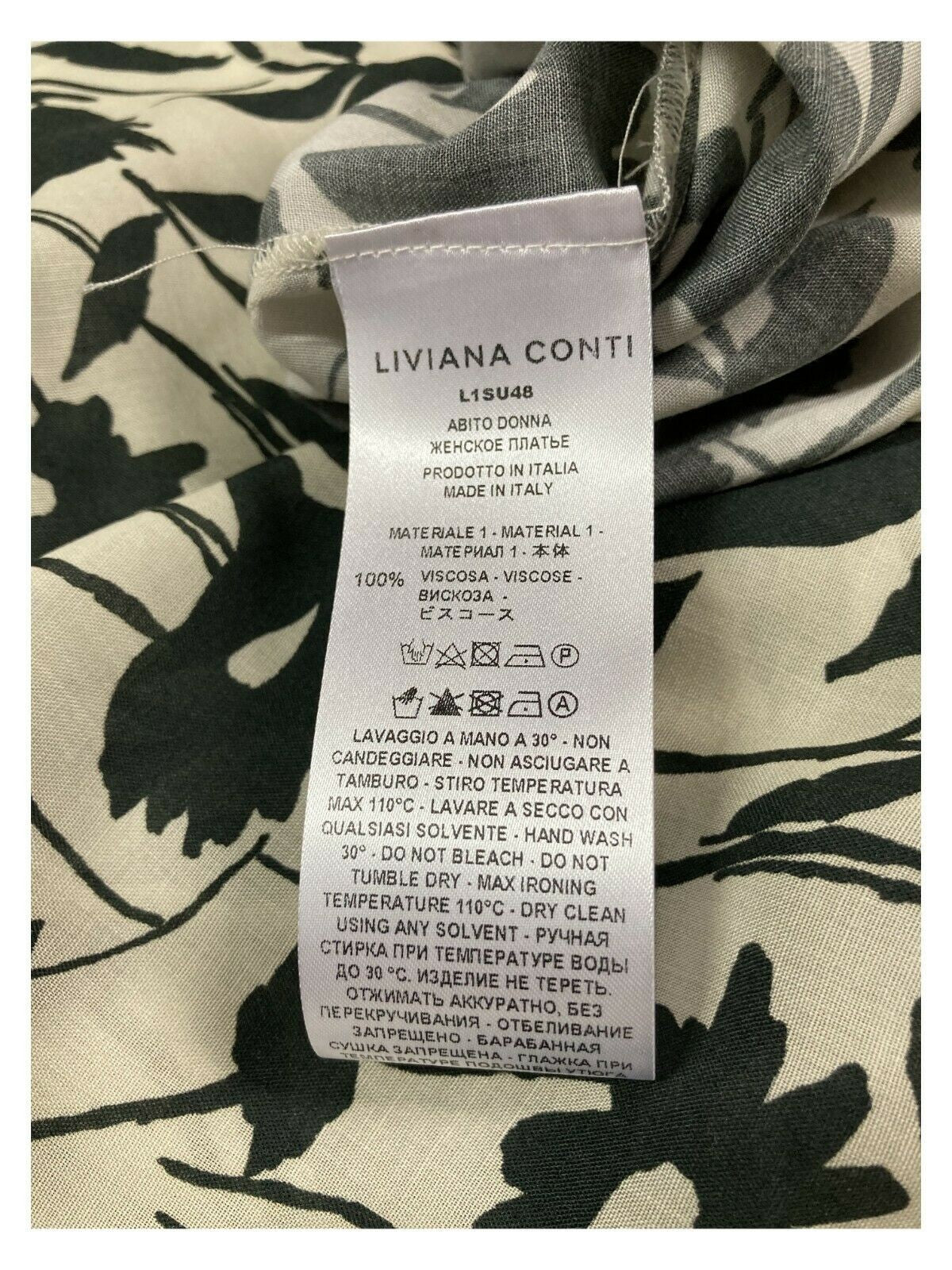 LIVIANA CONTI abito donna lungo fantasia floreale écru/nero art L1SU48 MADE IN ITALY