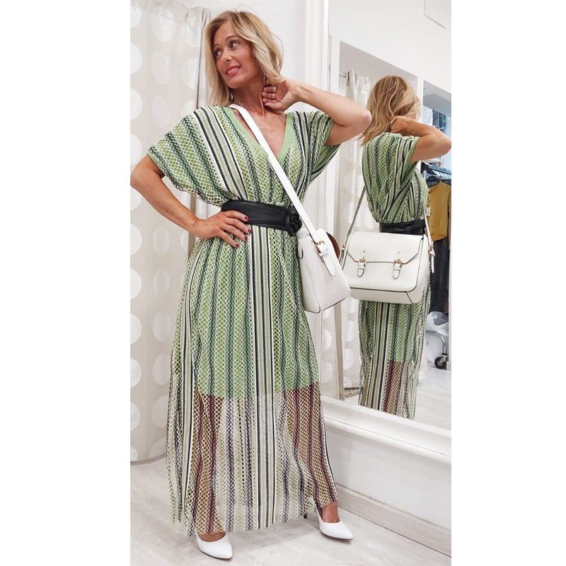 BE LIMOUSINE abito donna in rete verde/lurex/nero modello ARCOBALENO MADE IN ITALY