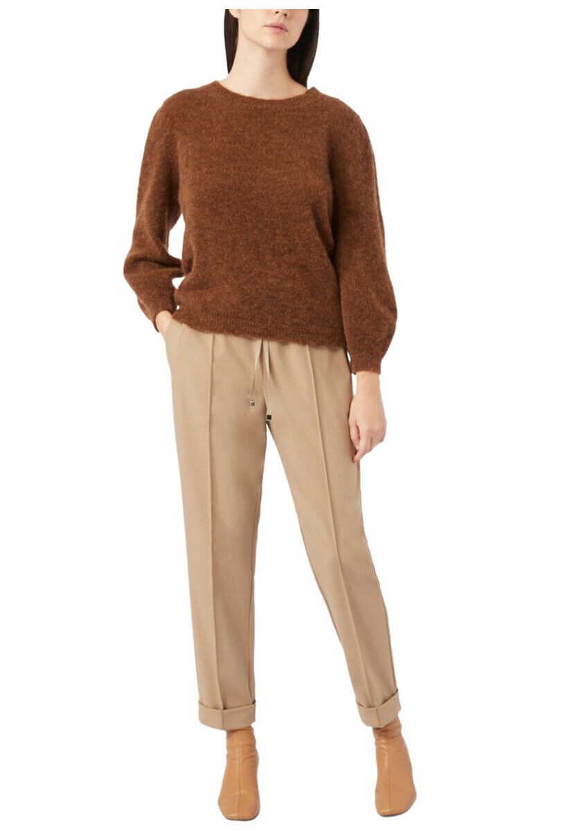 LIVIANA CONTI maglia donna girocollo cuoio melange lana art L1WD65 MADE IN ITALY