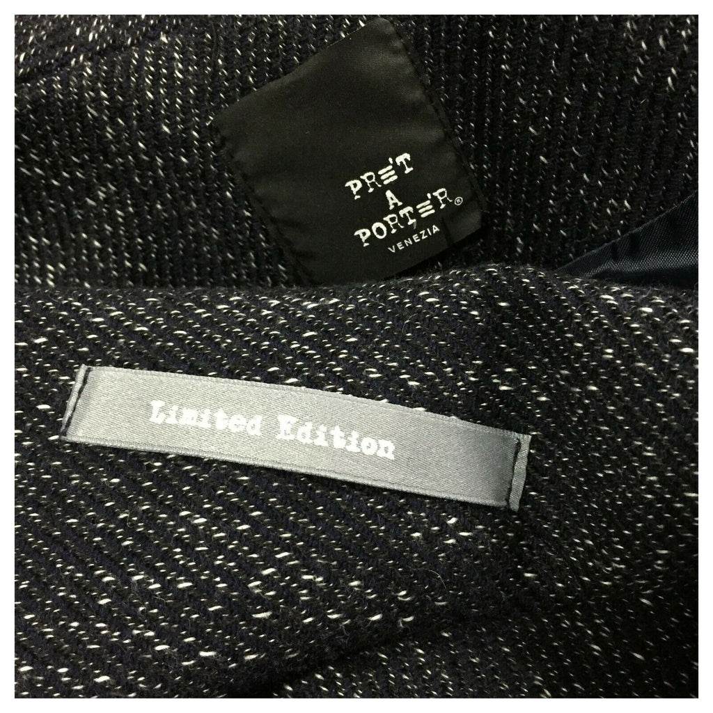 PRET A PORTER VENEZIA cappotto donna lungo sciallato fantasia blu/grigio/bianco art OLAF MADE IN ITALY