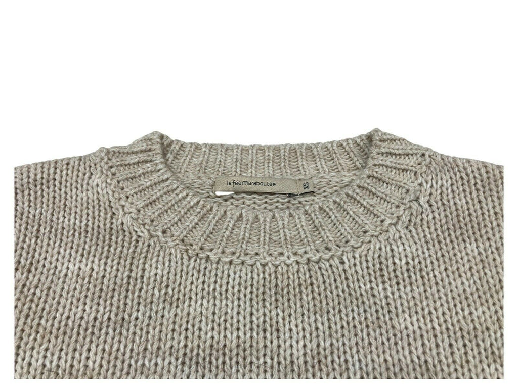 LA FEE MARABOUTEE maglia donna girocollo écru inserti azzurro/bordeaux art FB-PU-CHABADA MADE IN ITALY