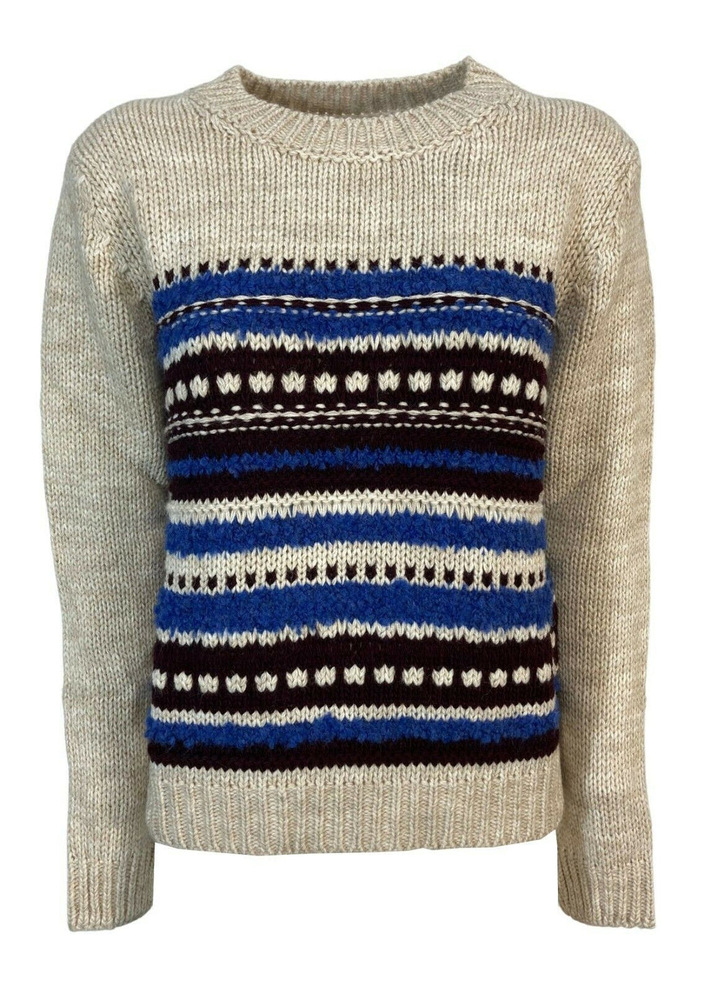 LA FEE MARABOUTEE maglia donna girocollo écru inserti azzurro/bordeaux art FB-PU-CHABADA MADE IN ITALY