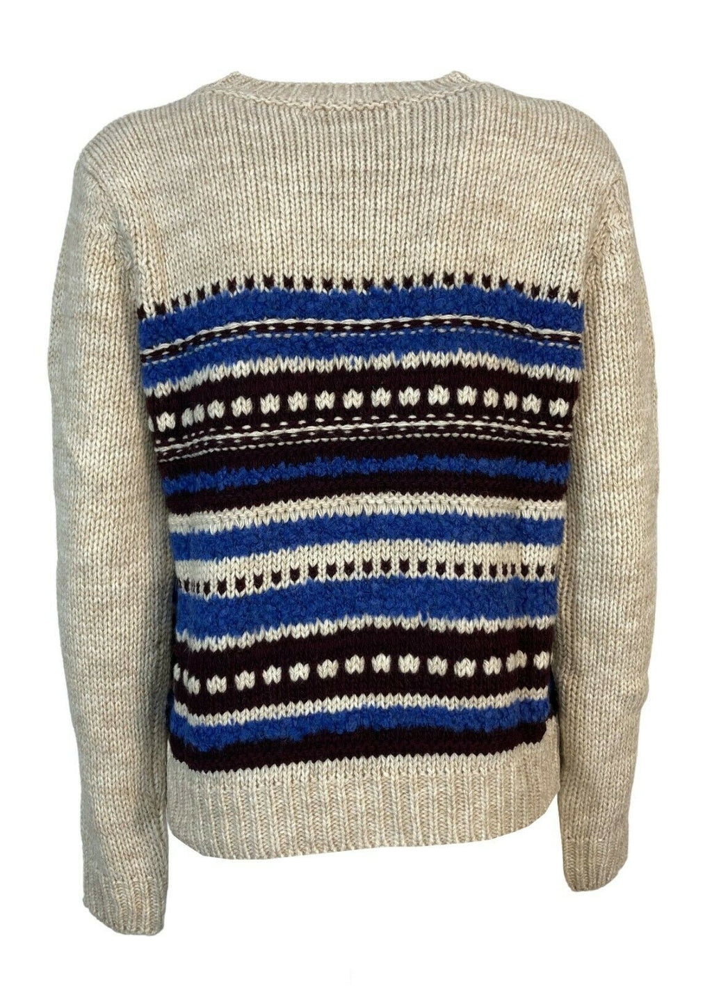 LA FEE MARABOUTEE maglia donna girocollo écru inserti azzurro/bordeaux art FB-PU-CHABADA MADE IN ITALY