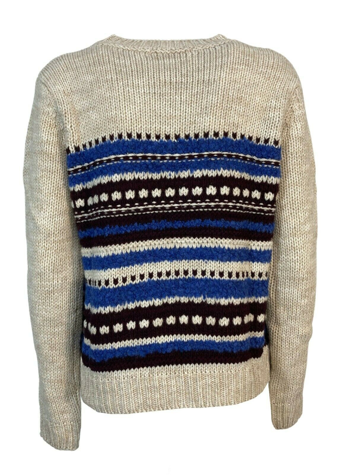 LA FEE MARABOUTEE maglia donna girocollo écru inserti azzurro/bordeaux art FB-PU-CHABADA MADE IN ITALY