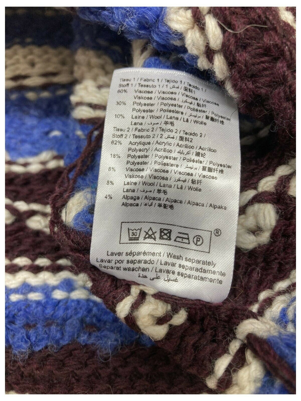 LA FEE MARABOUTEE maglia donna girocollo écru inserti azzurro/bordeaux art FB-PU-CHABADA MADE IN ITALY