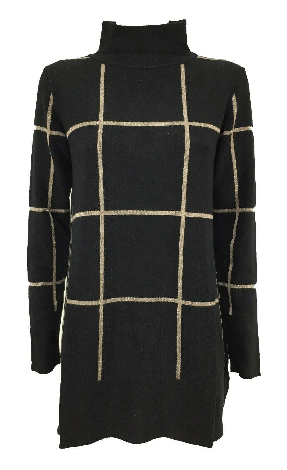 ANNA SERAVALLI maxi maglia donna nero quadri oro lurex art S1039  MADE IN ITALY