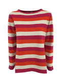 ANNA SERAVALLI maglia donna girocollo righe fuxia/arancio/panna art S1043 50% lana 50% acrilico MADE IN ITALY
