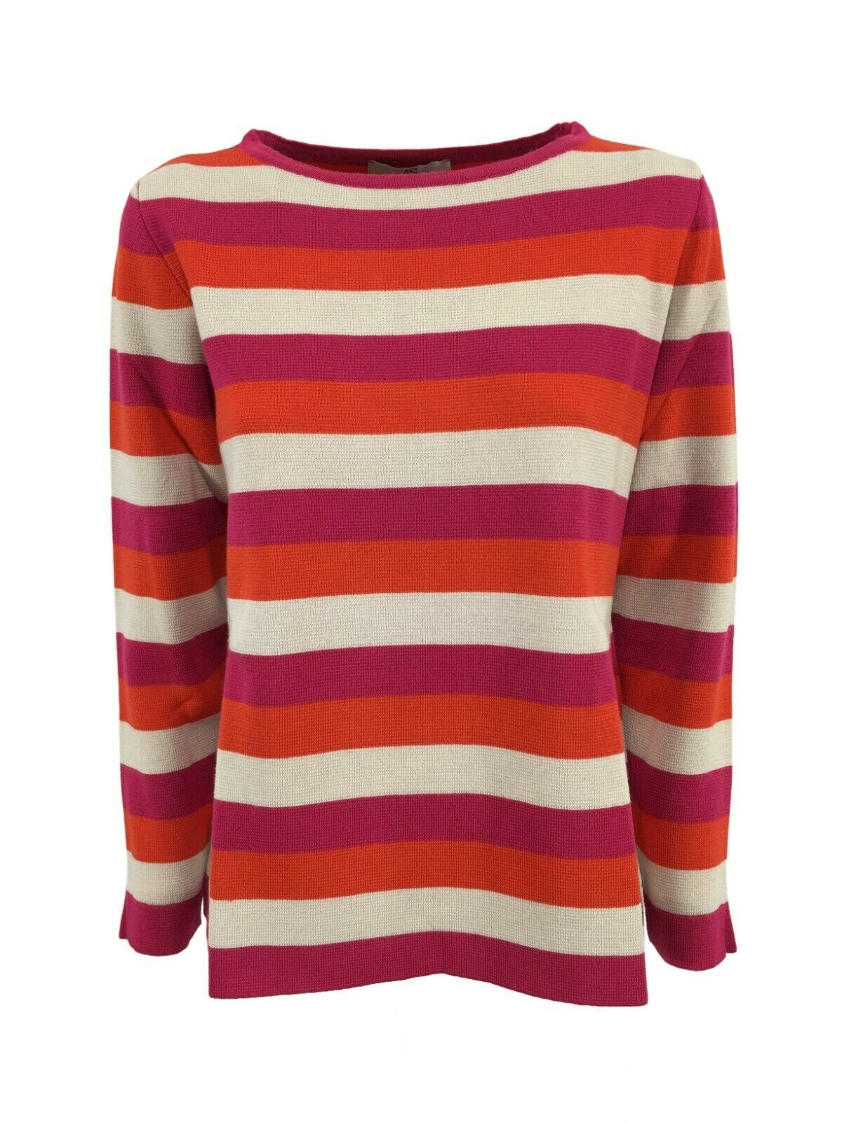 ANNA SERAVALLI maglia donna girocollo righe fuxia/arancio/panna art S1043 50% lana 50% acrilico MADE IN ITALY