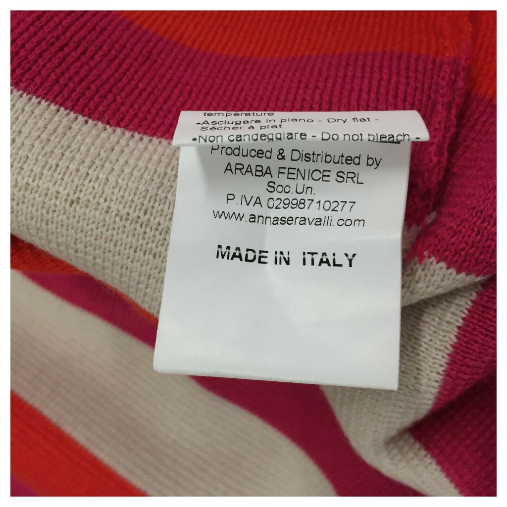 ANNA SERAVALLI maglia donna girocollo righe fuxia/arancio/panna art S1043 50% lana 50% acrilico MADE IN ITALY