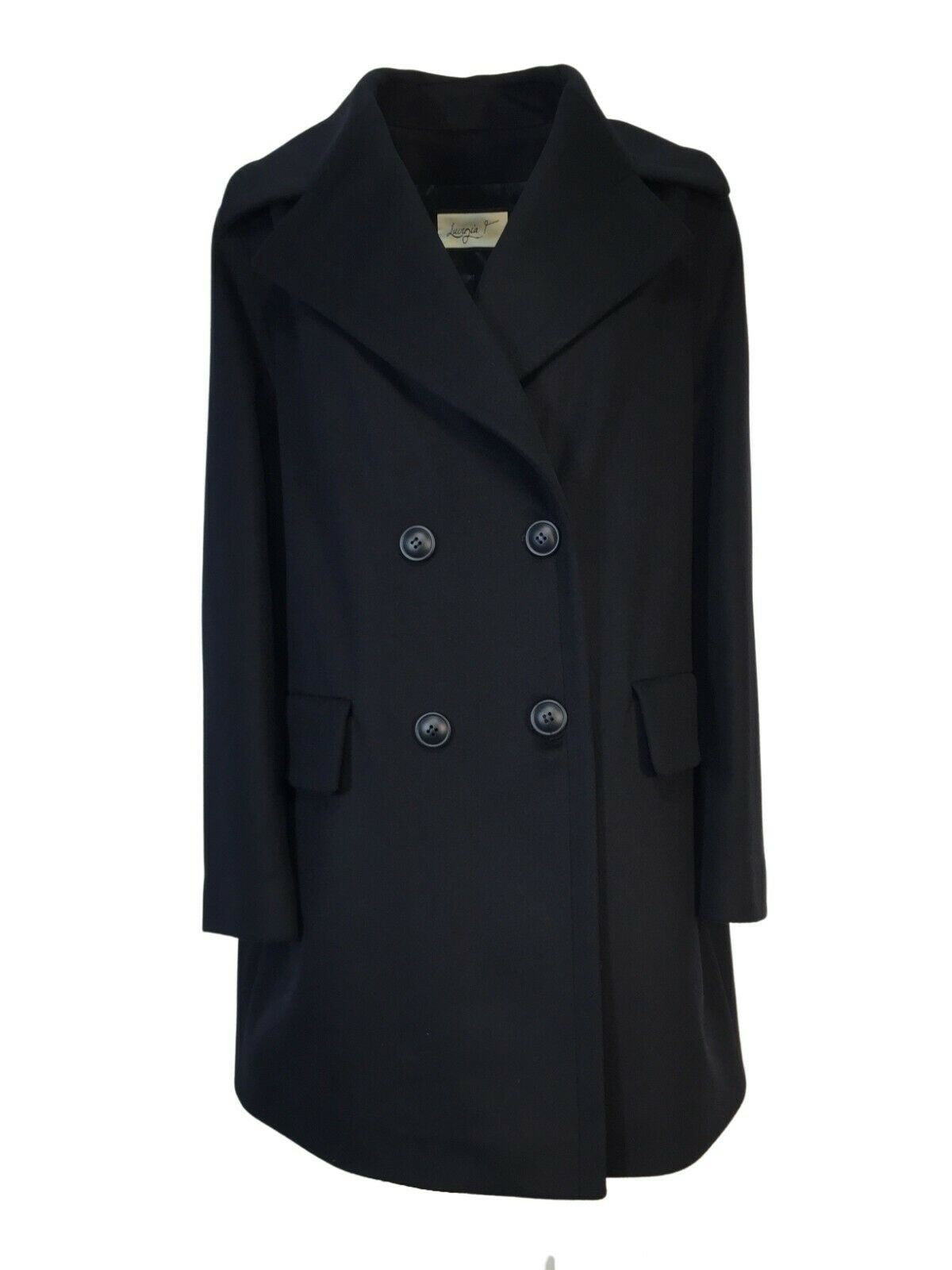 LUCREZIA T giaccone donna doppiopetto blu art LT21604LU550 100% lana MADE IN ITALY