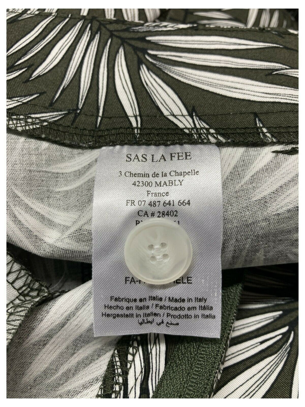 LA FEE MARABOUTEE pantalone donna fantasia foglie militare/bianco/nero art FA-PA-MICHELE MADE IN ITALY