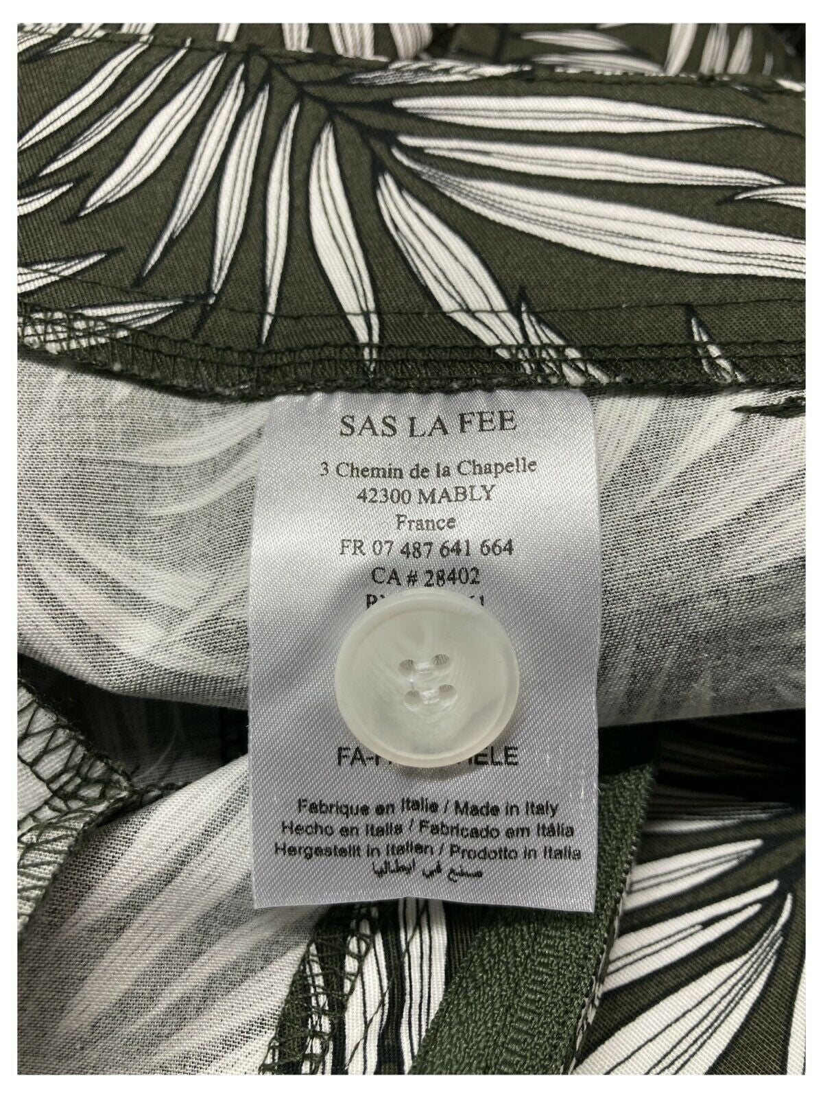 LA FEE MARABOUTEE pantalone donna fantasia foglie militare/bianco/nero art FA-PA-MICHELE MADE IN ITALY