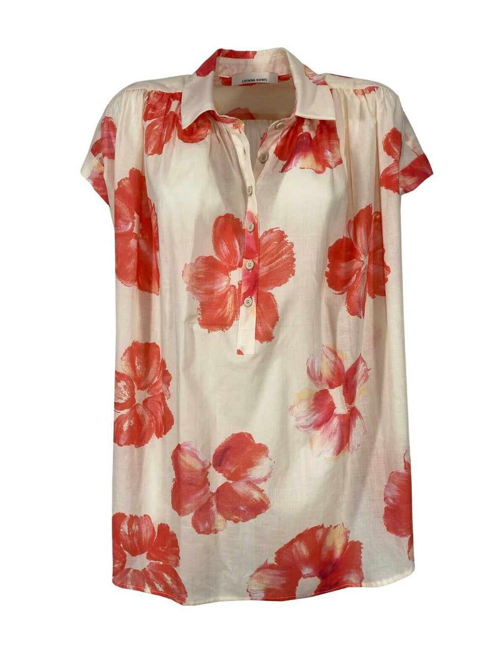 LIVIANA CONTI blusa donna over fantasia floreale écru/corallo art L2SU65 100% cotone MADE IN ITALY