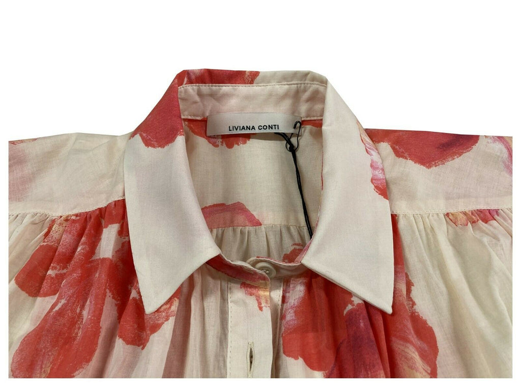 LIVIANA CONTI blusa donna over fantasia floreale écru/corallo art L2SU65 100% cotone MADE IN ITALY