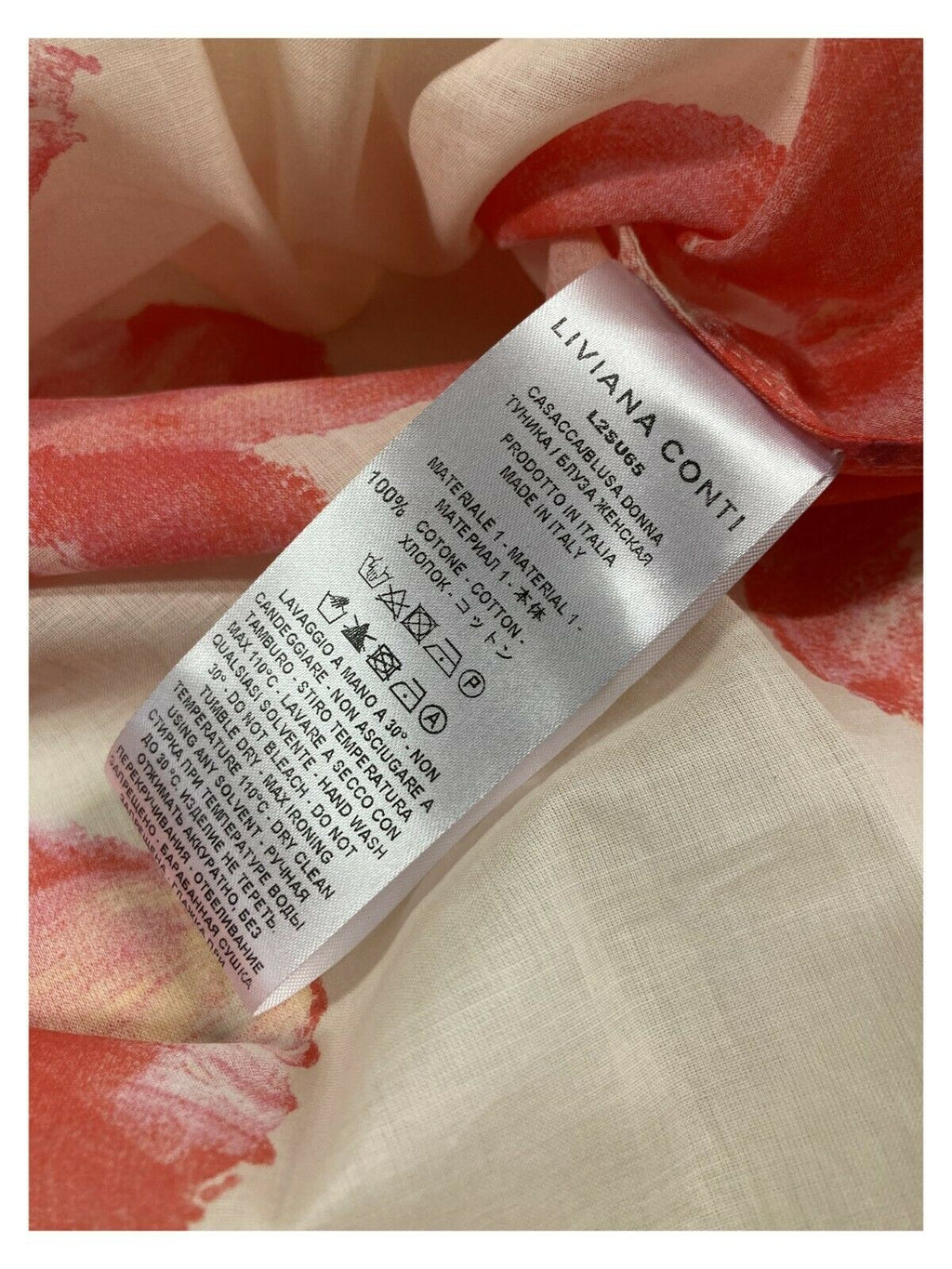 LIVIANA CONTI blusa donna over fantasia floreale écru/corallo art L2SU65 100% cotone MADE IN ITALY