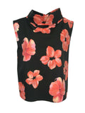 LIVIANA CONTI blusa donna nero fantasia fiori corallo over art L2SU35 cotone MADE IN ITALY