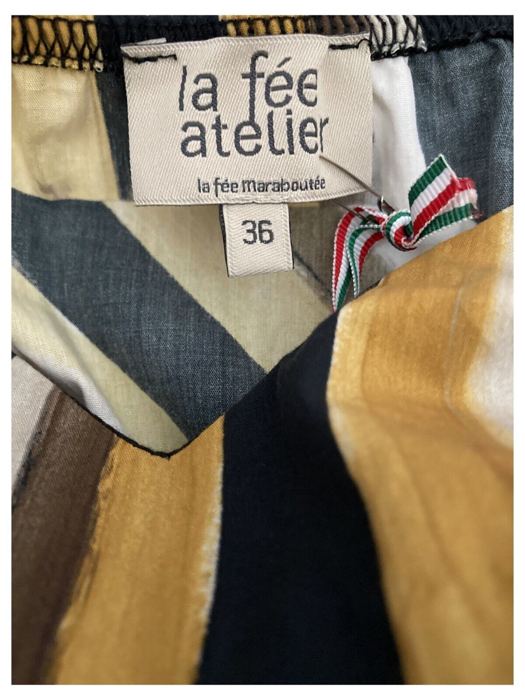 LA FEE MARABOUTEE abito donna fantasia senape/ocra/nero art FA-RO-LAURICE 100% cotone MADE IN ITALY