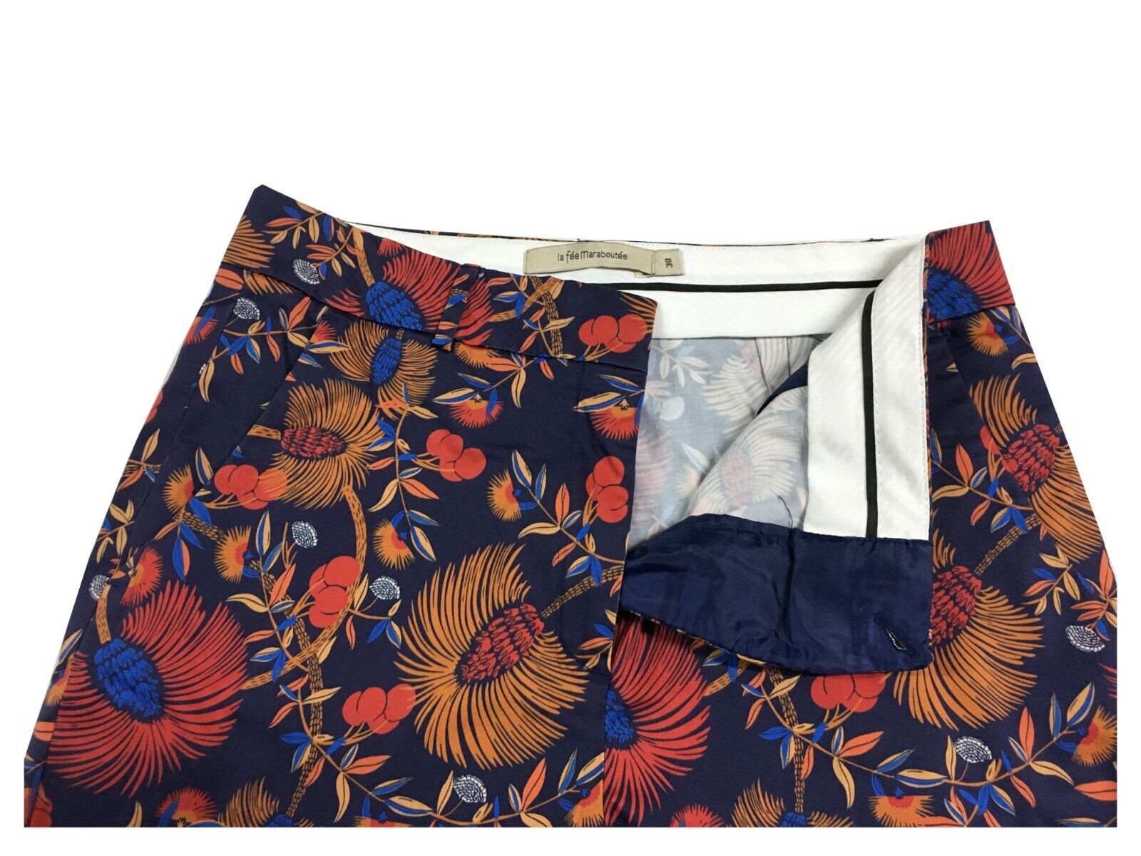 LA FEE MARABOUTEE pantalone donna blu fantasia floreale rosso art FD-PA- BILLY