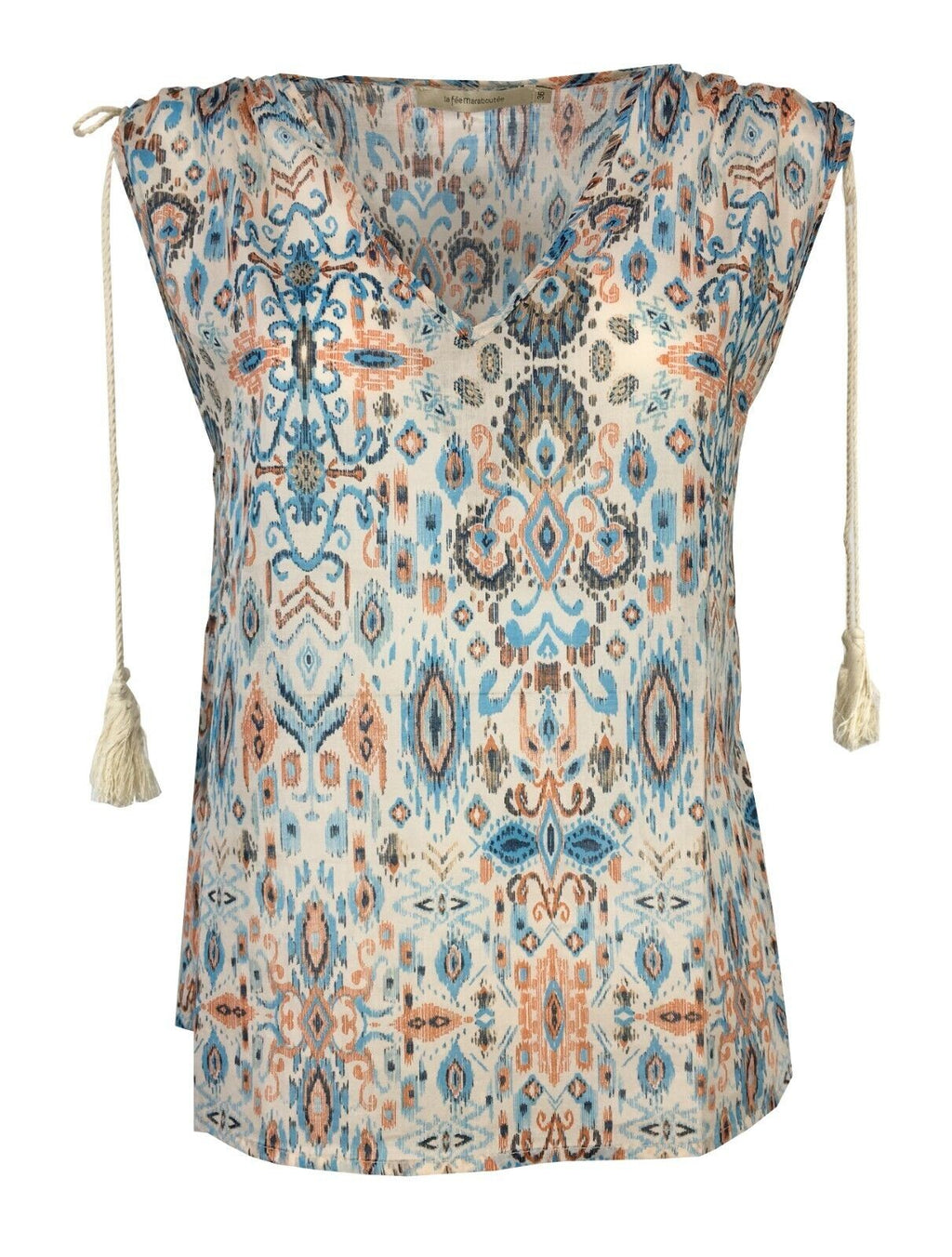 LA FEE MARABOUTEE blusa donna cotone leggero turchese/arancio art FD-TO-BISMA-H 100% cotone MADE IN ITALY