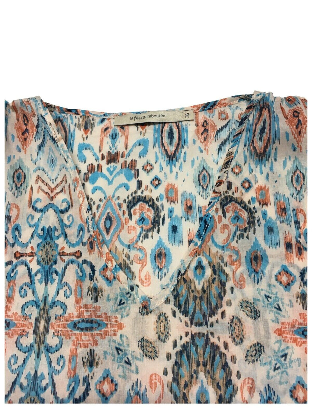 LA FEE MARABOUTEE blusa donna cotone leggero turchese/arancio art FD-TO-BISMA-H 100% cotone MADE IN ITALY