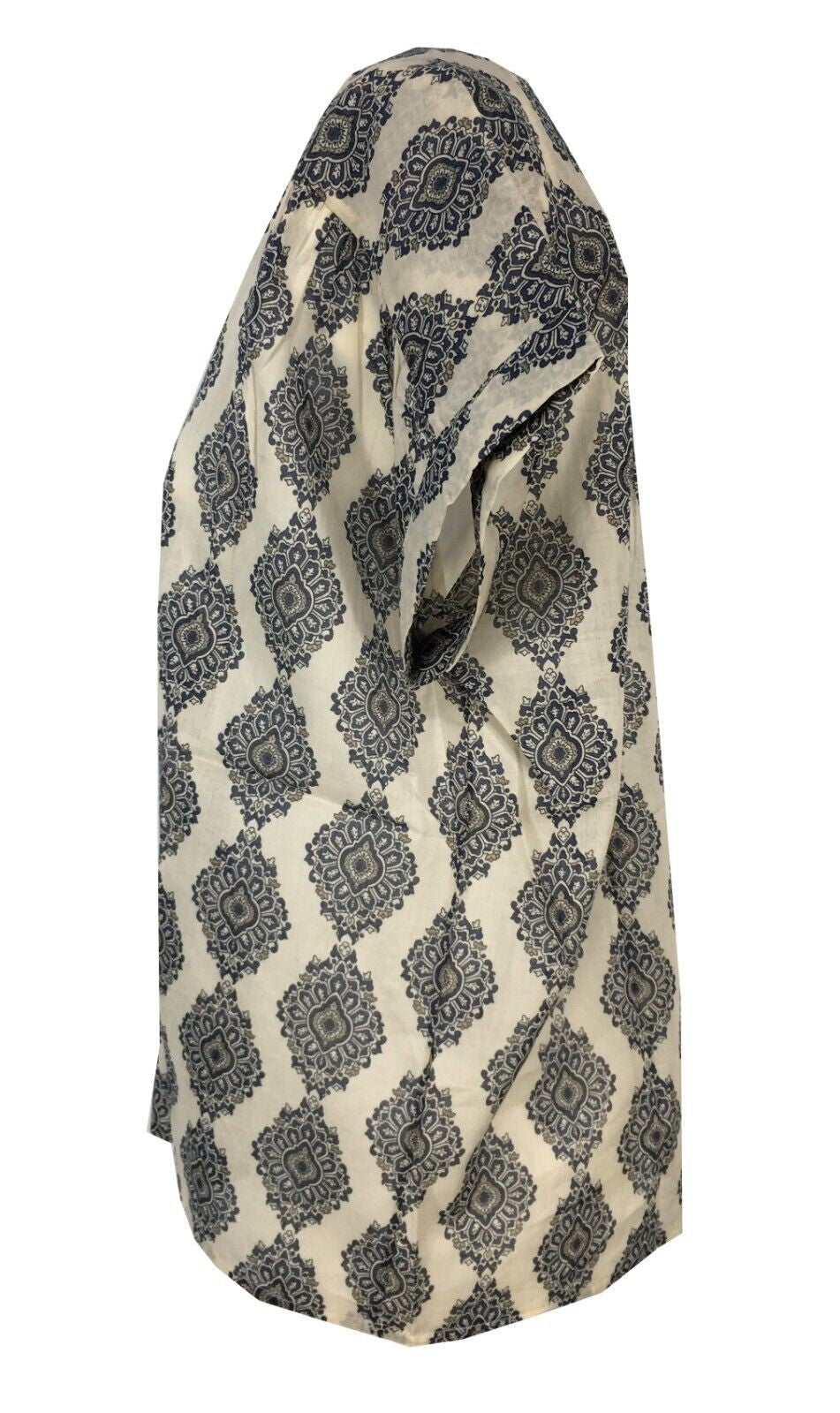 LA FEE MARABOUTEE blusa donna cotone leggero svasata avorio/blu FD-TO-BENNY-Y 100% cotone MADE IN ITALY