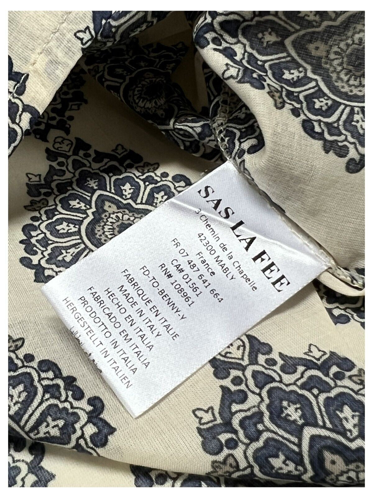 LA FEE MARABOUTEE blusa donna cotone leggero svasata avorio/blu FD-TO-BENNY-Y 100% cotone MADE IN ITALY